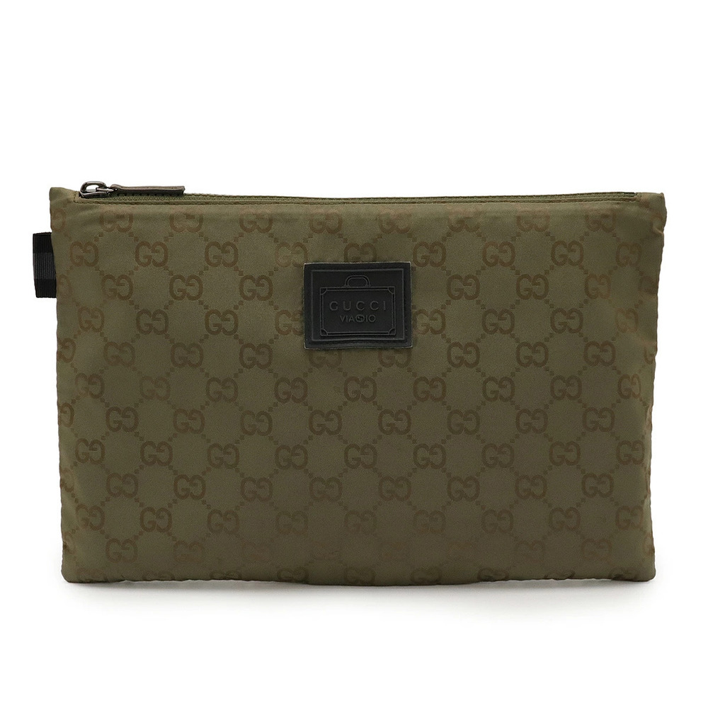 Gucci GG Cosmetic Pouch Clutch Makeup Case Multi Leather Khaki Green